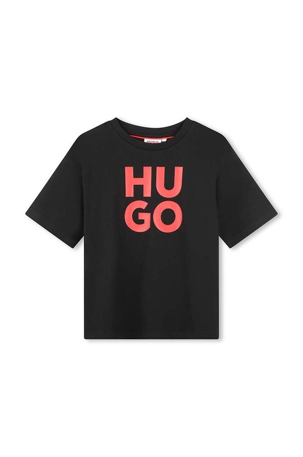 Hugo Otroška bombažna kratka majica HUGO črna barva