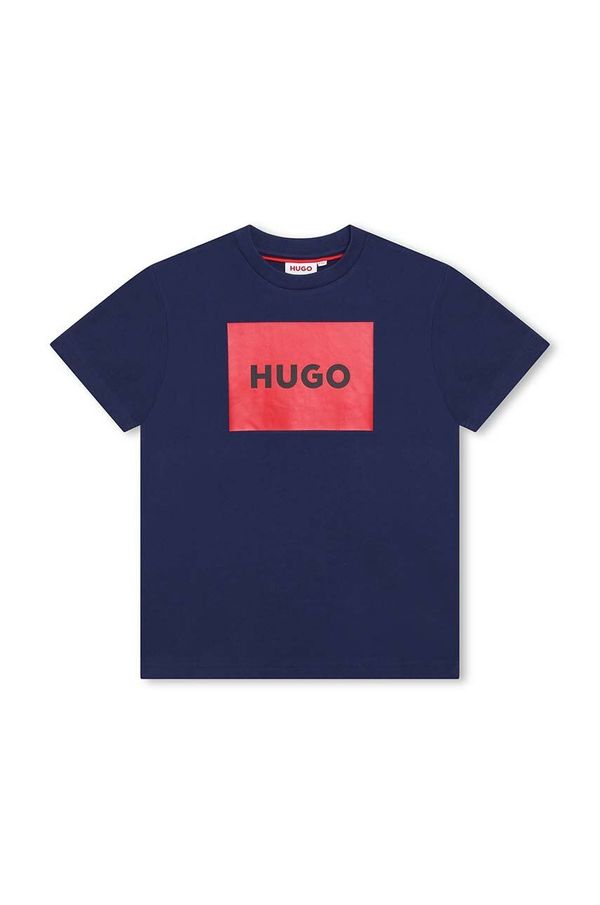 Hugo Otroška bombažna kratka majica HUGO mornarsko modra barva