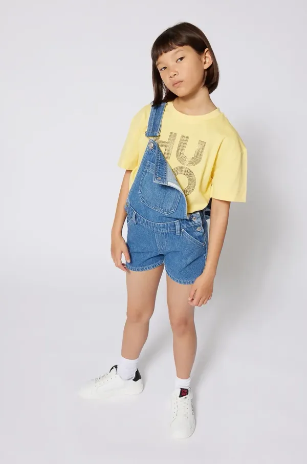 HUGO Otroška bombažna kratka majica HUGO rumena barva, G00391