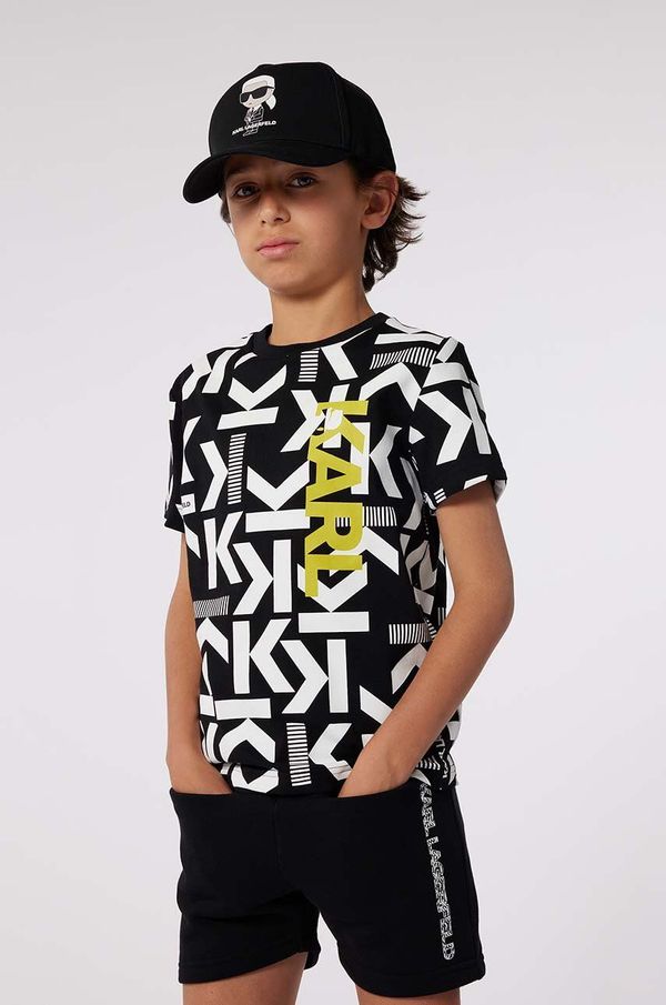 Karl Lagerfeld Otroška bombažna kratka majica Karl Lagerfeld črna barva