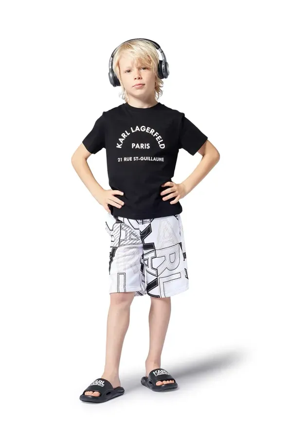 Karl Lagerfeld Otroška bombažna kratka majica Karl Lagerfeld črna barva, Z30439