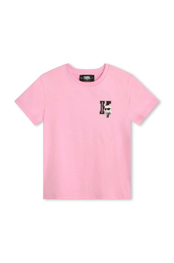Karl Lagerfeld Otroška bombažna kratka majica Karl Lagerfeld roza barva