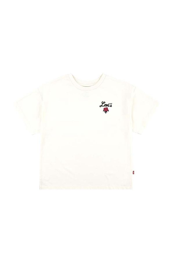 Levi's Otroška bombažna kratka majica Levi's OVERSIZED LEVIS ROSE TEE bež barva, 4EL489
