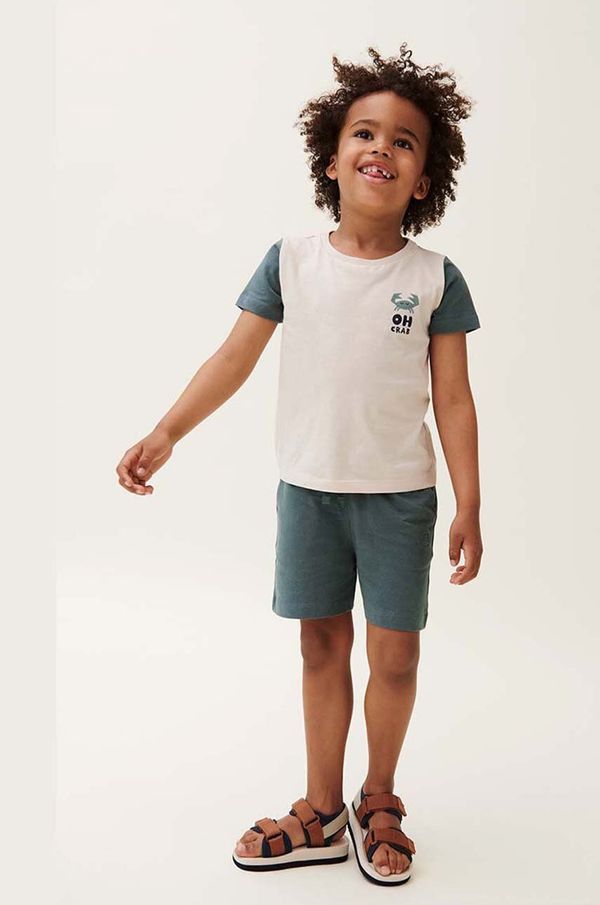 Liewood Otroška bombažna kratka majica Liewood Apia Placement Shortsleeve T-shirt turkizna barva