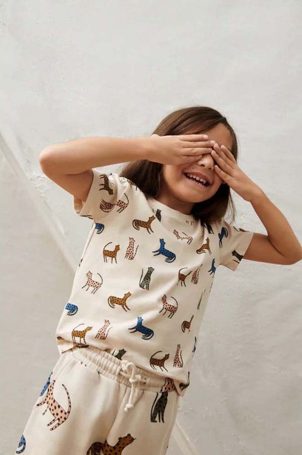 Liewood Otroška bombažna kratka majica Liewood bež barva