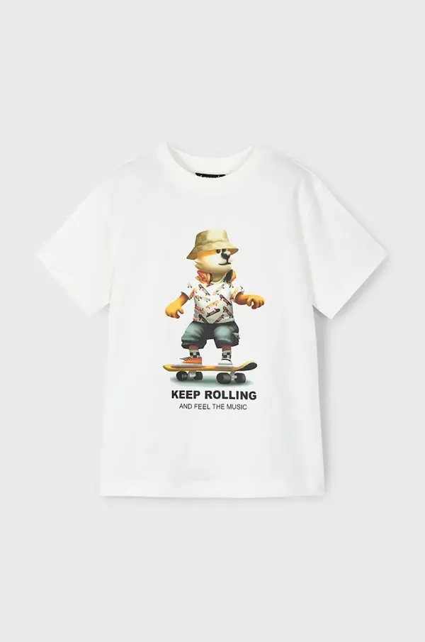 Mayoral Otroška bombažna kratka majica Mayoral bež barva, 3041