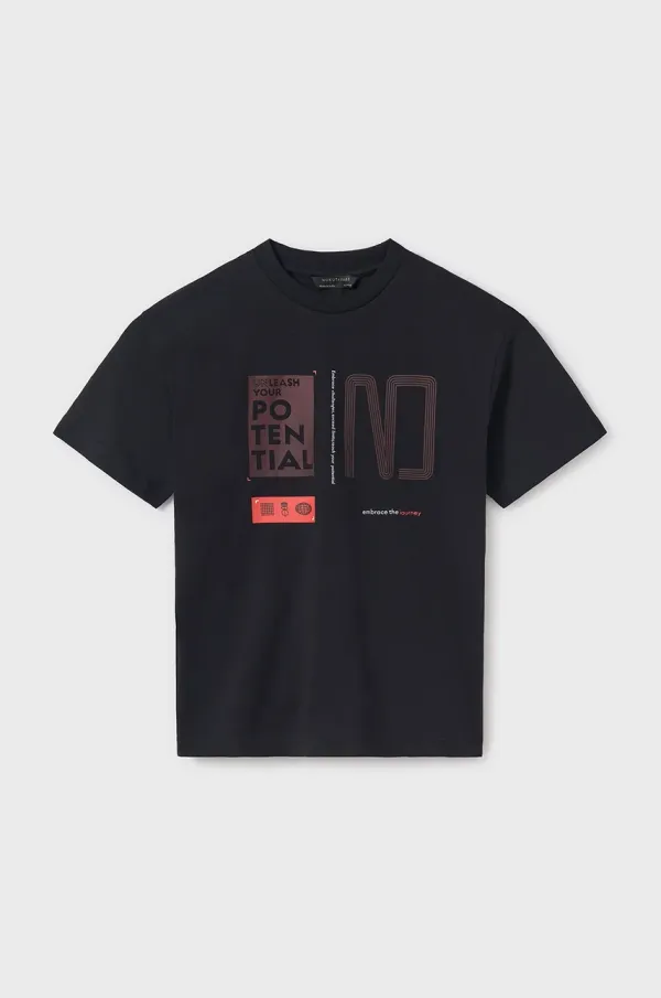 Mayoral Otroška bombažna kratka majica Mayoral črna barva, 6014