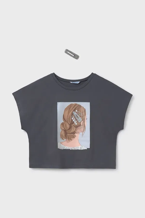 Mayoral Otroška bombažna kratka majica Mayoral siva barva, 6021