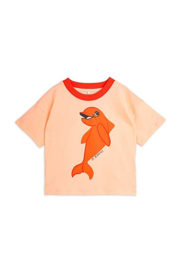 Mini Rodini Otroška bombažna kratka majica Mini Rodini Dolphin oranžna barva