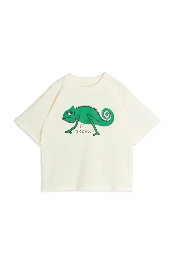 Mini Rodini Otroška bombažna kratka majica Mini Rodini Lizard bež barva, 2522015911