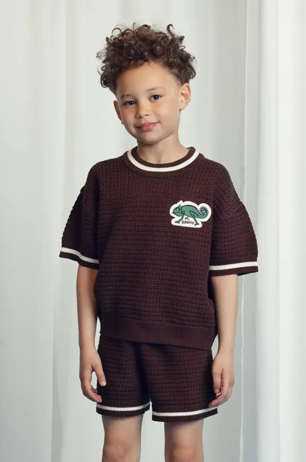 Mini Rodini Otroška bombažna kratka majica Mini Rodini Lizard rjava barva, 2521014616