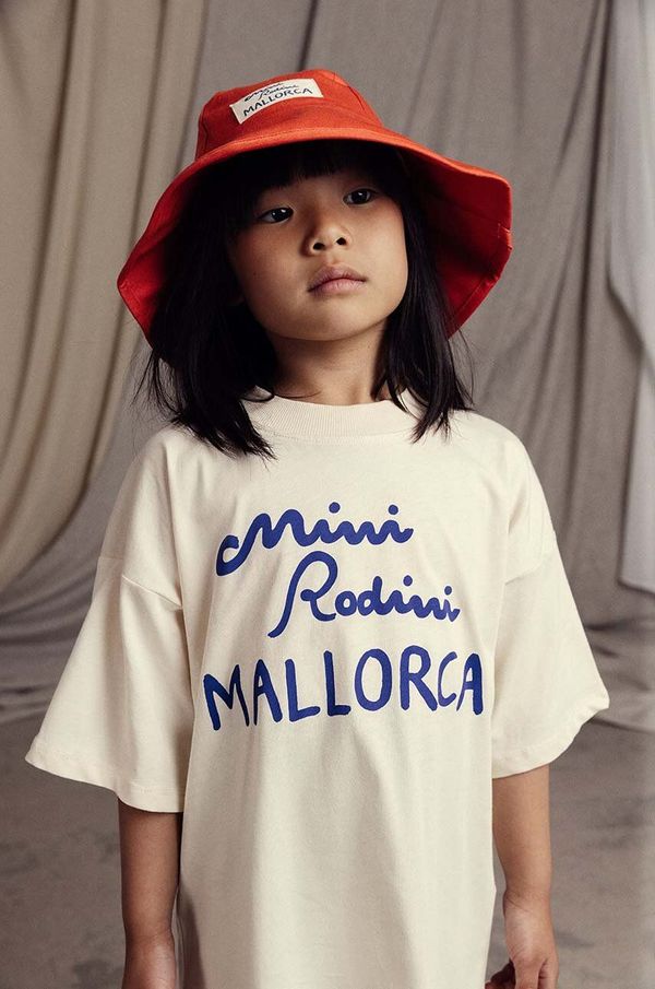 Mini Rodini Otroška bombažna kratka majica Mini Rodini Mallorca bež barva