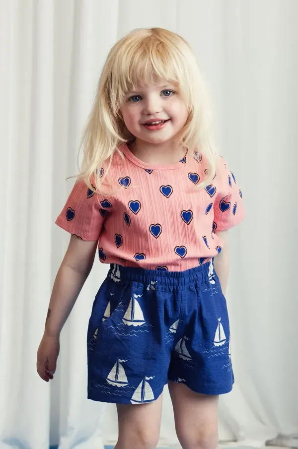 Mini Rodini Otroška bombažna kratka majica Mini Rodini Outlined hearts roza barva, 2522013128