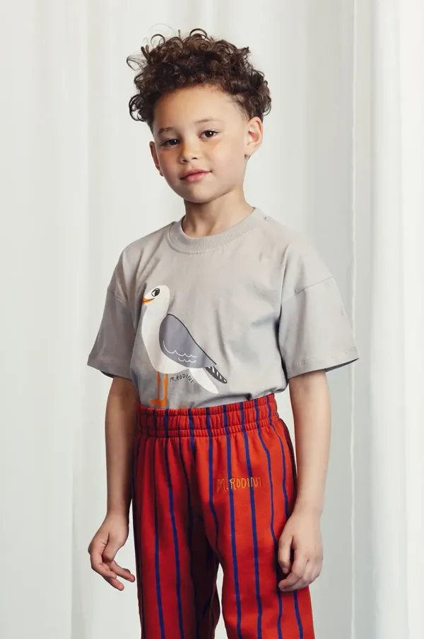 Mini Rodini Otroška bombažna kratka majica Mini Rodini Seagull siva barva, 2522013797
