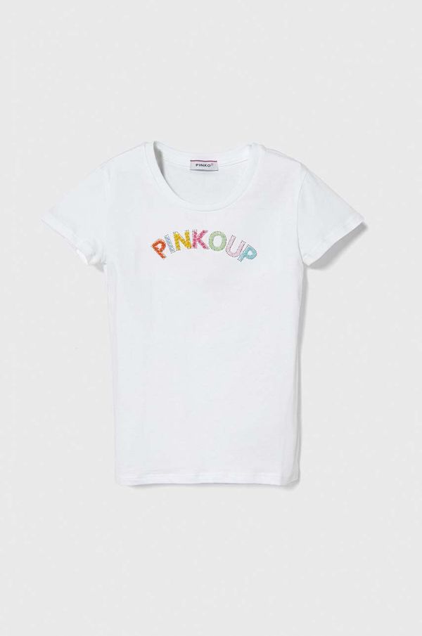 Pinko Up Otroška bombažna kratka majica Pinko Up bela barva