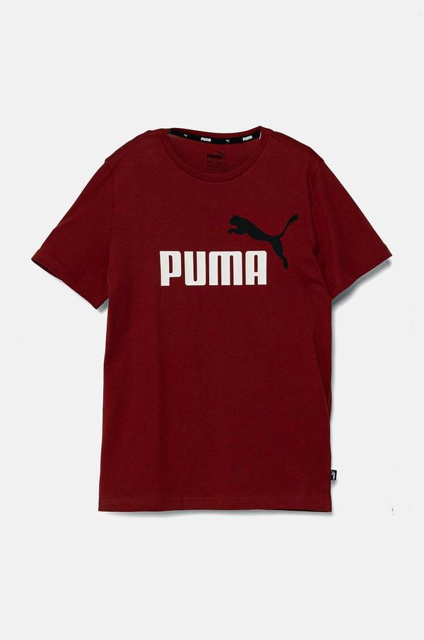 Puma Otroška bombažna kratka majica Puma bordo barva