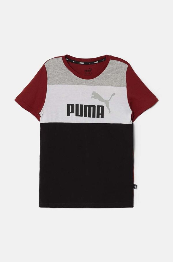Puma Otroška bombažna kratka majica Puma ESS BLOCK B črna barva