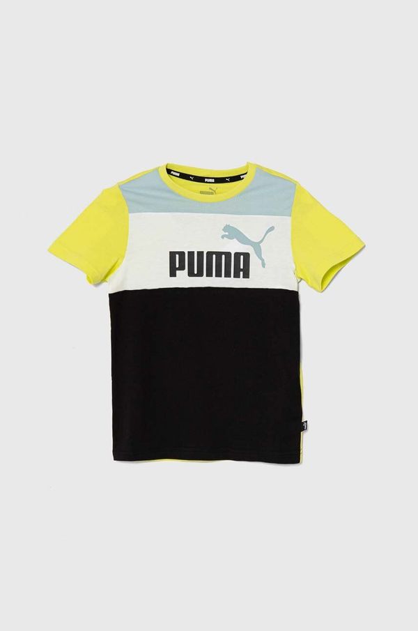 Puma Otroška bombažna kratka majica Puma ESS BLOCK B zelena barva