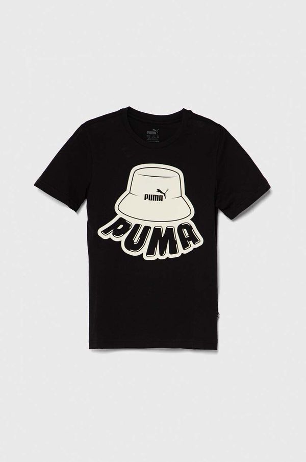 Puma Otroška bombažna kratka majica Puma ESS+ MID 90s Graphic B črna barva