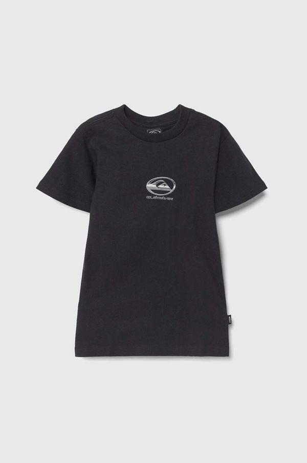 Quiksilver Otroška bombažna kratka majica Quiksilver CHROME LOGO črna barva