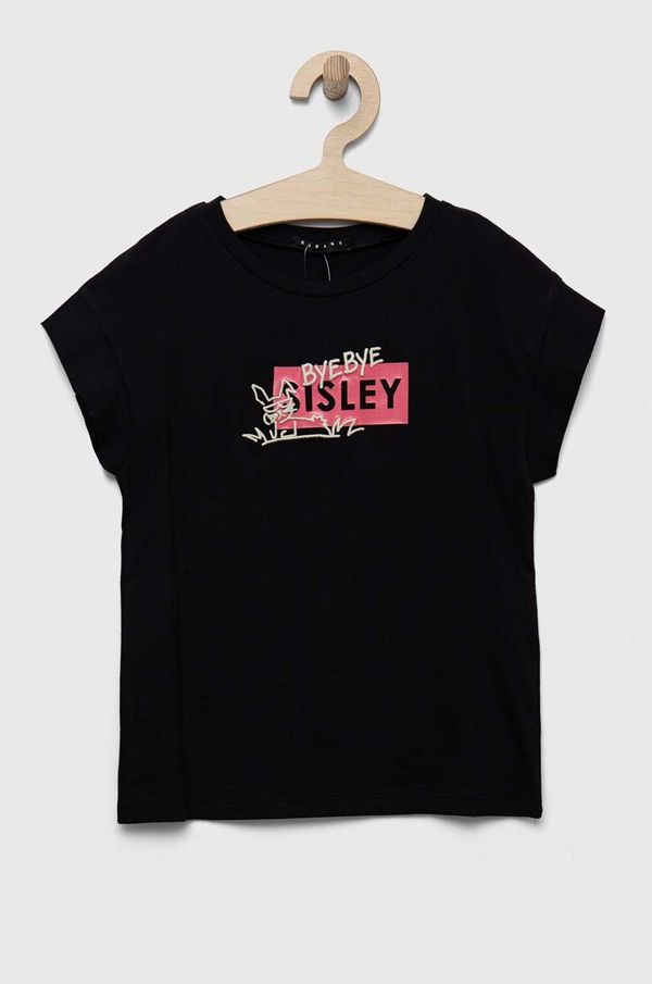 Sisley Otroška bombažna kratka majica Sisley črna barva