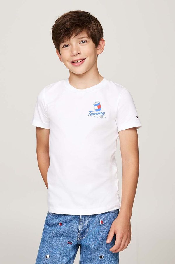 Tommy Hilfiger Otroška bombažna kratka majica Tommy Hilfiger bela barva, KB0KB09281