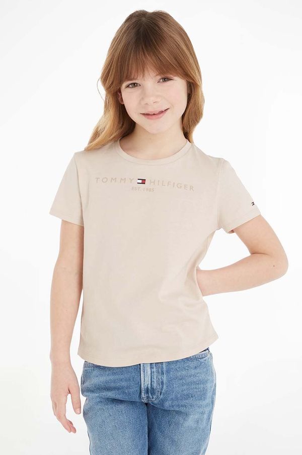 Tommy Hilfiger Otroška bombažna kratka majica Tommy Hilfiger bež barva