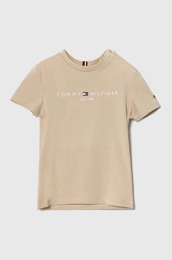 Tommy Hilfiger Otroška bombažna kratka majica Tommy Hilfiger bež barva