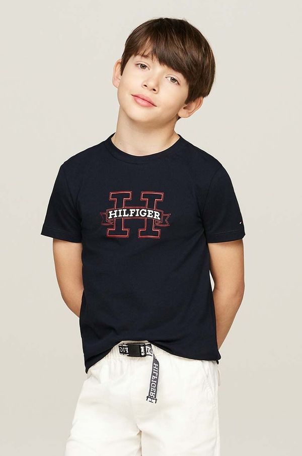 Tommy Hilfiger Otroška bombažna kratka majica Tommy Hilfiger mornarsko modra barva, KB0KB09028