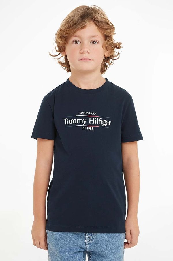 Tommy Hilfiger Otroška bombažna kratka majica Tommy Hilfiger mornarsko modra barva, KB0KB09158