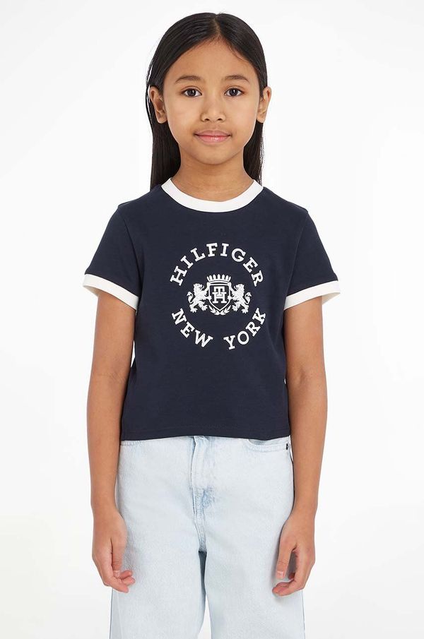 Tommy Hilfiger Otroška bombažna kratka majica Tommy Hilfiger mornarsko modra barva