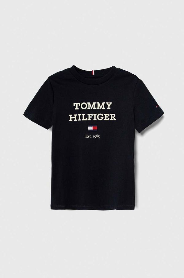 Tommy Hilfiger Otroška bombažna kratka majica Tommy Hilfiger mornarsko modra barva