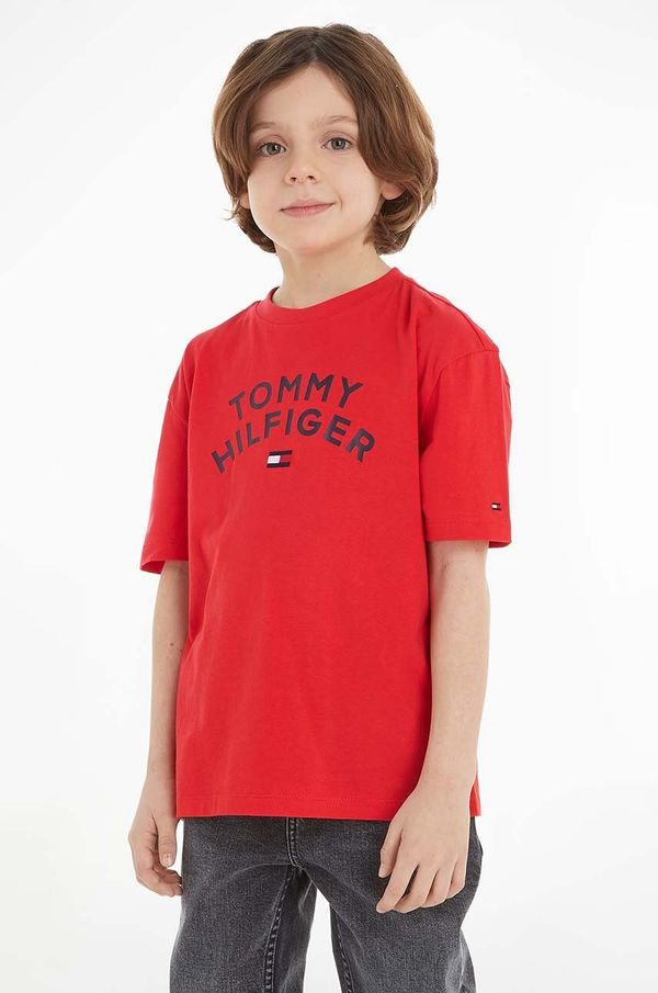 Tommy Hilfiger Otroška bombažna kratka majica Tommy Hilfiger rdeča barva