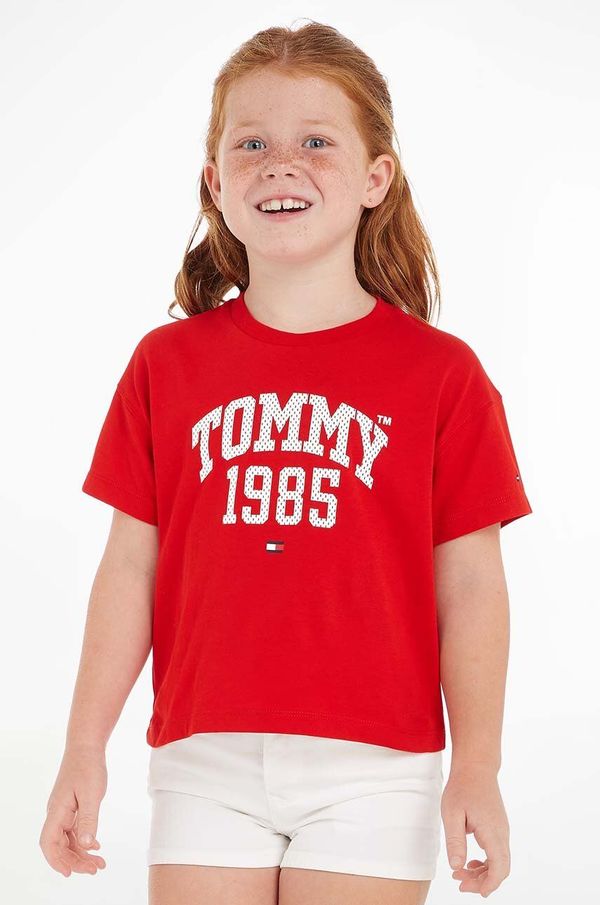 Tommy Hilfiger Otroška bombažna kratka majica Tommy Hilfiger Rdeča barva