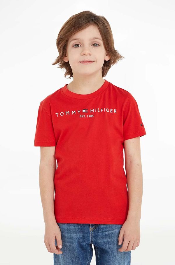 Tommy Hilfiger Otroška bombažna kratka majica Tommy Hilfiger rdeča barva