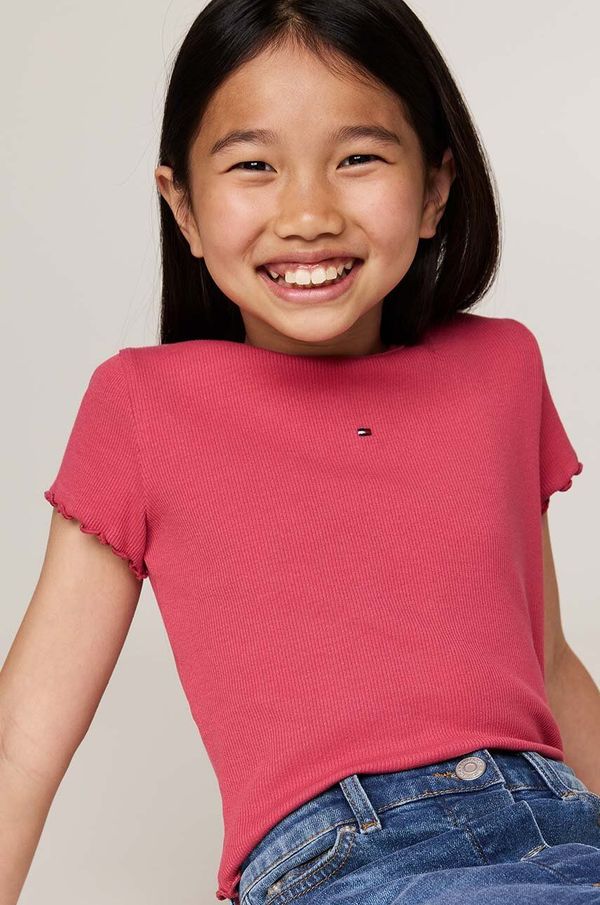 Tommy Hilfiger Otroška bombažna kratka majica Tommy Hilfiger roza barva, KG0KG08138