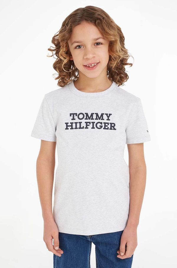 Tommy Hilfiger Otroška bombažna kratka majica Tommy Hilfiger siva barva