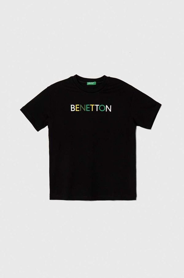 United Colors of Benetton Otroška bombažna kratka majica United Colors of Benetton črna barva