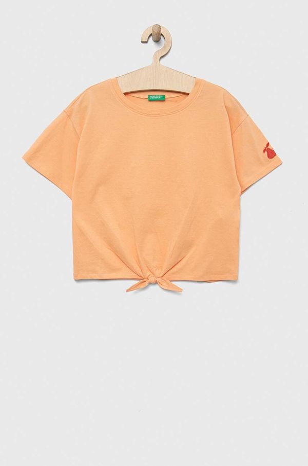 United Colors of Benetton Otroška bombažna kratka majica United Colors of Benetton oranžna barva