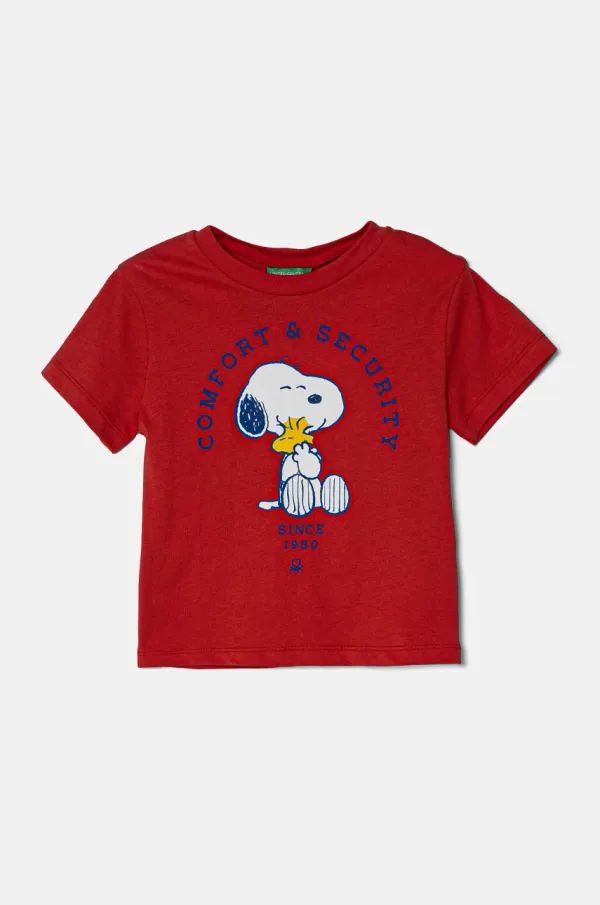 United Colors of Benetton Otroška bombažna kratka majica United Colors of Benetton rdeča barva, 3X1SG10IB