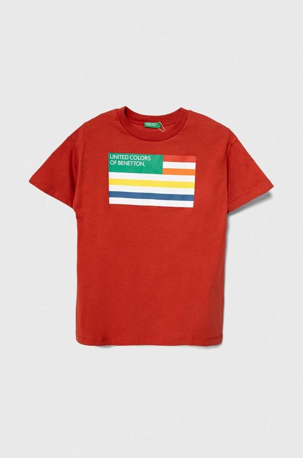 United Colors of Benetton Otroška bombažna kratka majica United Colors of Benetton rdeča barva