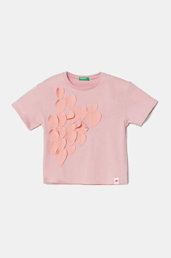 United Colors of Benetton Otroška bombažna kratka majica United Colors of Benetton roza barva, 3I1XG10IK
