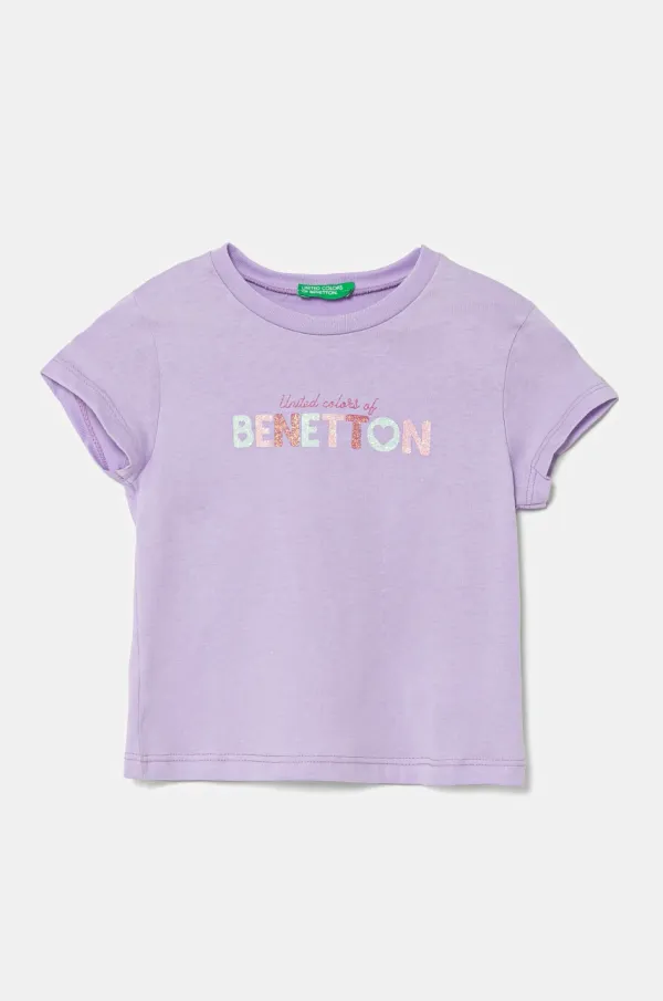 United Colors of Benetton Otroška bombažna kratka majica United Colors of Benetton vijolična barva, 3I1XG10HU