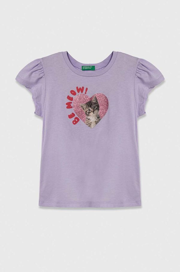 United Colors of Benetton Otroška bombažna kratka majica United Colors of Benetton vijolična barva