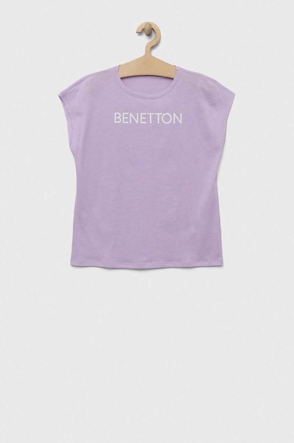 United Colors of Benetton Otroška bombažna kratka majica United Colors of Benetton vijolična barva