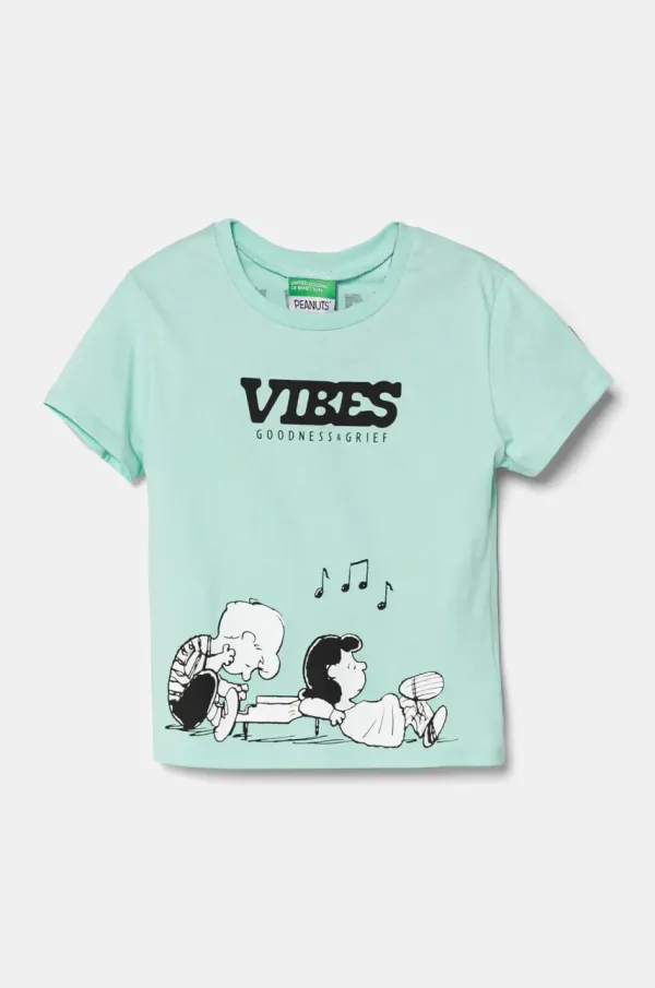 United Colors of Benetton Otroška bombažna kratka majica United Colors of Benetton zelena barva, 3X1SC10NG