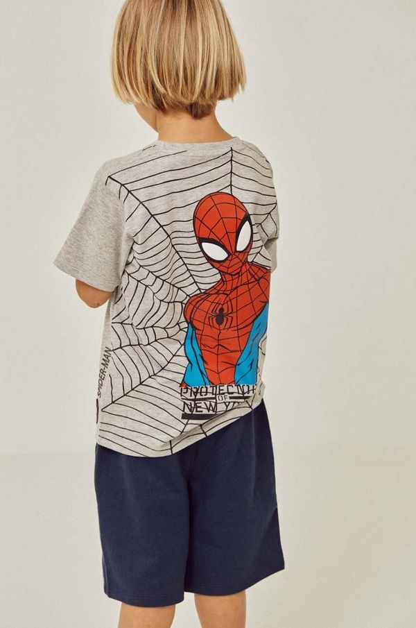 Zippy Otroška bombažna kratka majica zippy x Spiderman siva barva
