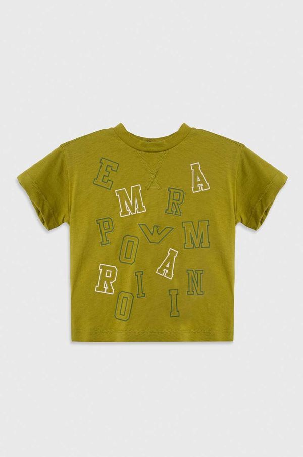 Emporio Armani Otroška bombažna majica Emporio Armani zelena barva