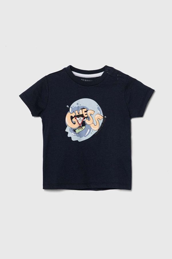 Guess Otroška bombažna majica Guess mornarsko modra barva