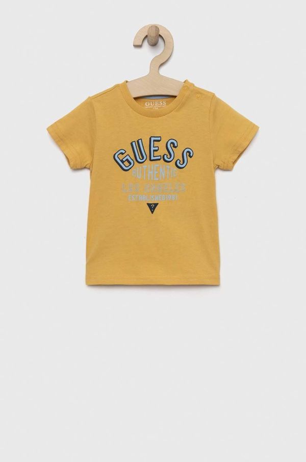 Guess Otroška bombažna majica Guess rumena barva